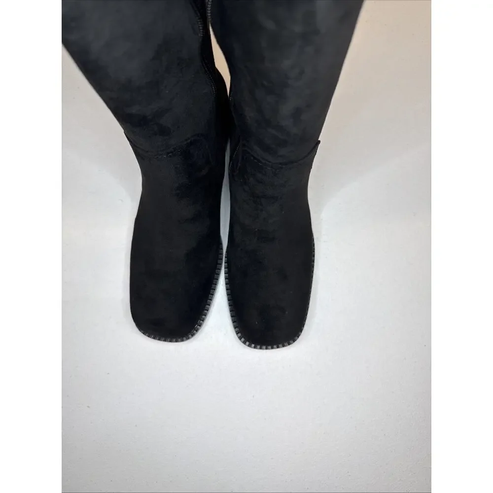 ZJA Women’s Knee High Square Toe Low Heel Boots Black Size 7